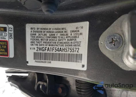 2010 Honda Civic Lx from USA, damaged, VIN 2HGFA1F54AH575572